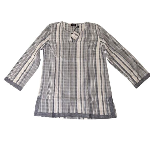 NWT UNTUCKit Romagana Tunic Top Blue White Stripe Cotton 3/4 Sleeve 6 - Picture 1 of 5